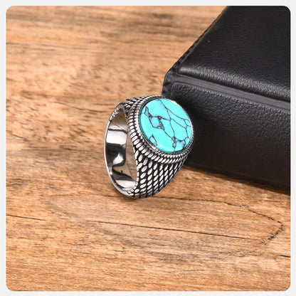 Men's Ring Retro Round Gemstone Ring Vintage Stainless Steel 01 theme image