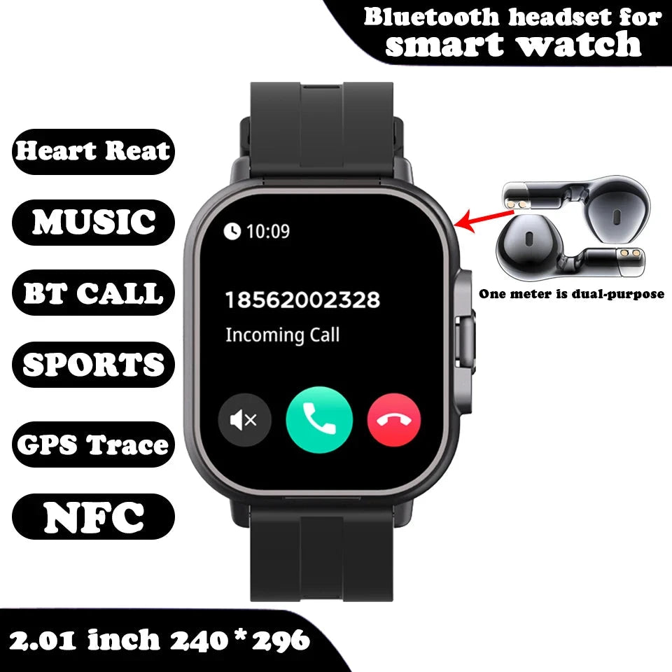 Smart Watch for men and women 2 in 1 With Earphone Smartwatch Bluetooth Call Watch GPS Track Heart Rate Monitor Play Music SmartWatch black silicone color varian image