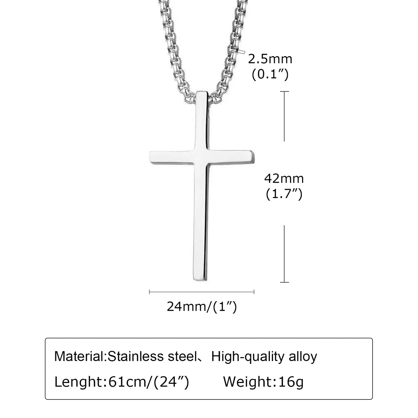 Pendant for Men Cross Necklace for Men Women Plain Cross Pendant Collar with Stainless Steel Box Chain