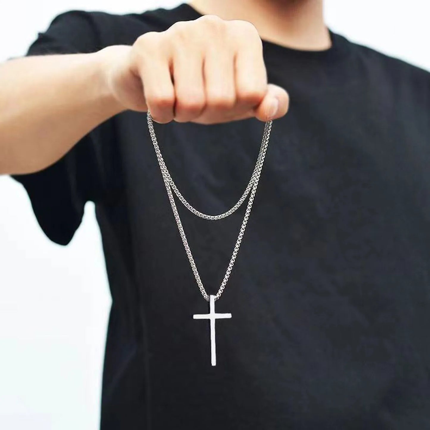 Pendant for Men Unisex Plain Cross Necklaces Men Women Stainless Steel Religious Faith Cross Pendant Necklace Simple Cross with Box Chain