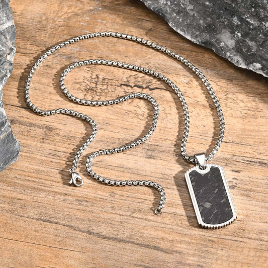 Pendant for Men Carbon Fiber Dogtag Pendant with Box Chain Mens Black Silver Color Stainless Steel Necklaces Business Gift