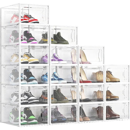 Organizers 18 Pack Shoe Boxes Clear Plastic Stackable Premium Shoe Organizer Storage for Closet Space Saving Foldable Shoe Rack Containers