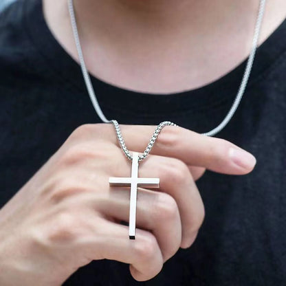 Pendant for Men Cross Necklace for Men Women Plain Cross Pendant Collar with Stainless Steel Box Chain