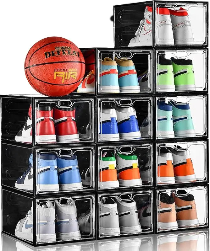 Organizers 12 Pack Shoe Storage Boxes, Stackable Clear Boxes With Doors, Organizer Containers - Fit US women's shoes Size 12