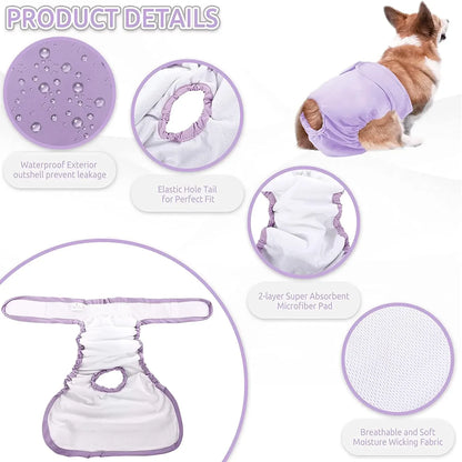 Pet Diapers Reusable Female Dog Diapers Wraps High Absorbent Doggie Puppy Nappies Adjustable Pet Panties for Small Medium Large Girl Dogs