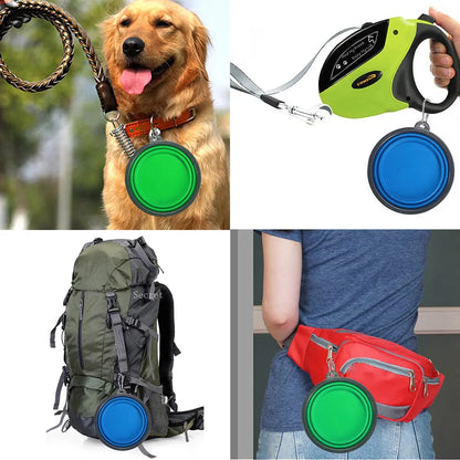 Pet Bowl Collapsible Pet Silicone Dog Food Water Bowl Outdoor Camping Travel Portable Folding  Supplies   Dishes with Carabiner