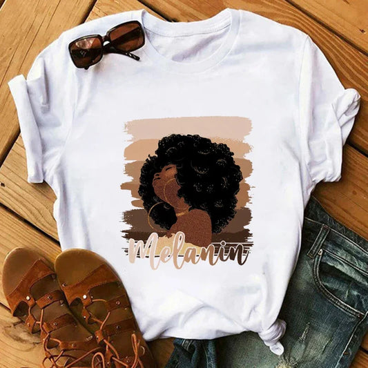 T-Shirt for Women Fashion Print T-shirt T Shirt Women Funny Black African Curly Hair Girl Graphic Tees Aesthetic Tshirt Female