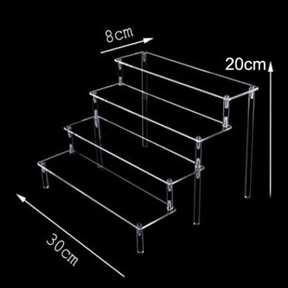 Organizers 1-4 Tier Acrylic Display Stand Durable Display Rack For Cupcake Perfume Doll Transparent Trapezoidal Blind Box Storage Shelf