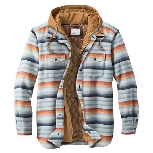 Men's Coats Plaid Printed Patchwork Jacket Hooded Outerwear Jacket for men  baby blue-orange-brown