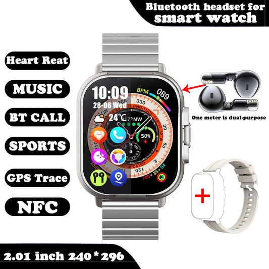 Smart Watch for men and women 2 in 1 With Earphone Smartwatch Bluetooth Call Watch GPS Track Heart Rate Monitor Play Music silver color cover image