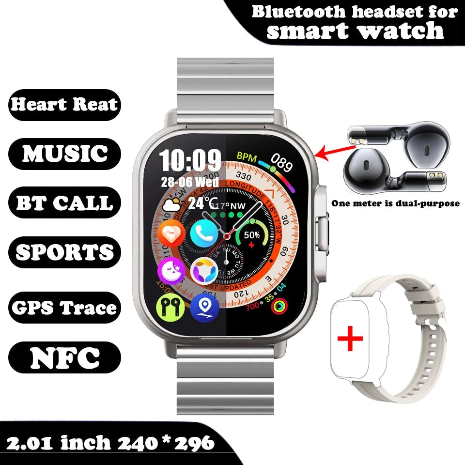 Smart Watch for men and women 2 in 1 With Earphone Smartwatch Bluetooth Call Watch GPS Track Heart Rate Monitor Play Music silver color variant image