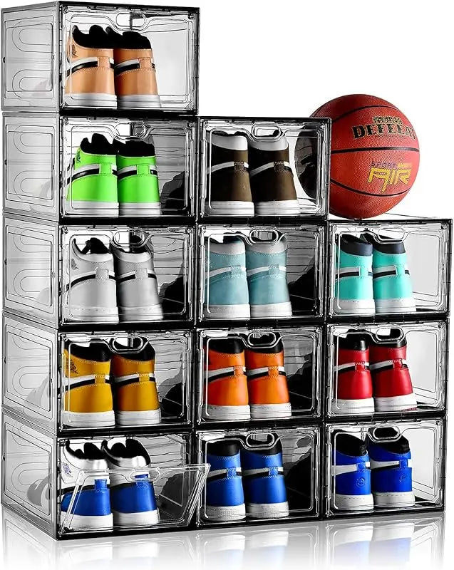 Organizers 12 Pack Shoe Storage Boxes Stackable Clear Boxes With Doors Organizer Containers - Fit US Women's Size 12