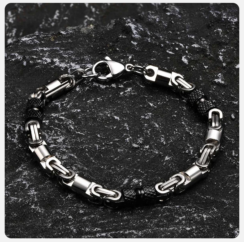 Chain Bracelet for Men Women Oxidized Byzantine Byzantium Geometric Link Stitching Chain Bracelets