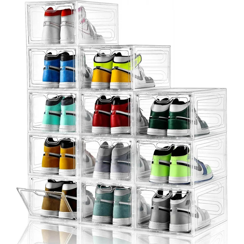 Organizers 12 Pack Shoe Storage Boxes, Stackable Clear Boxes With Doors, Organizer Containers - Fit US women's shoes Size 12