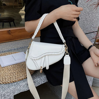 Handbag Fashion Ladies Saddle shape Bag Girls Shoulder Crossbody Ladies Handbag Braided Tote