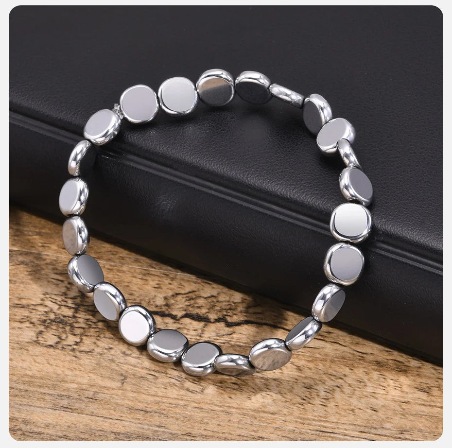 7.7mm Round Hematite Bracelets for Men Women, Gallstone Handmade Natural Stone Beads Wristband