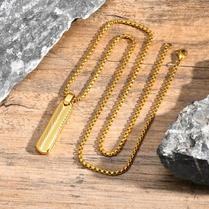 Pendant for Men Stainless Steel Vertical Bar Pendant Necklaces Grooved V Shaped Pendant for Men Boys Punk Rock Collar