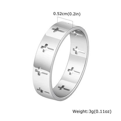 Ring for men Hollow Out Cross Rings for Men Boys Never Fade Silver Color Stainless Steel Finger Band Jesus Faith Fraternal Anillo