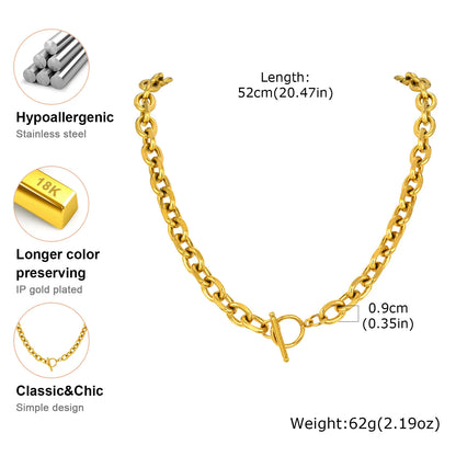 Neck Chain Trendy Chunky 9mm Rolo Chain Necklaces for Women In Style Choker Collars Stainless Steel Toggle Clasp Necklace