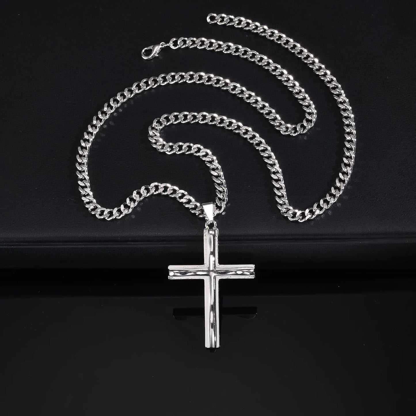 Pendant for Men Mens Big Cross Pendant Necklaces Religous Faith Jewelry Two Layers Cross Pendant with Cuban Chain Punk Hiphop Collar