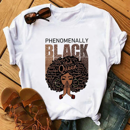 T-Shirt for Women Fashion Print T-shirt T Shirt Women Funny Black African Curly Hair Girl Graphic Tees Aesthetic Tshirt Female