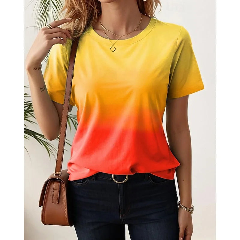 T-Shirt for Women Fashion 3D Color Gradient Print T Shirt For Women Short Sleeve Ladies Tops Casual O-neck Loose Tee