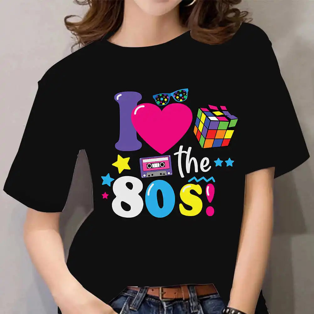 T-Shirt for Women 80s Women's T Shirt Short Sleeve Tops Fashion Casual Clothing For Girls