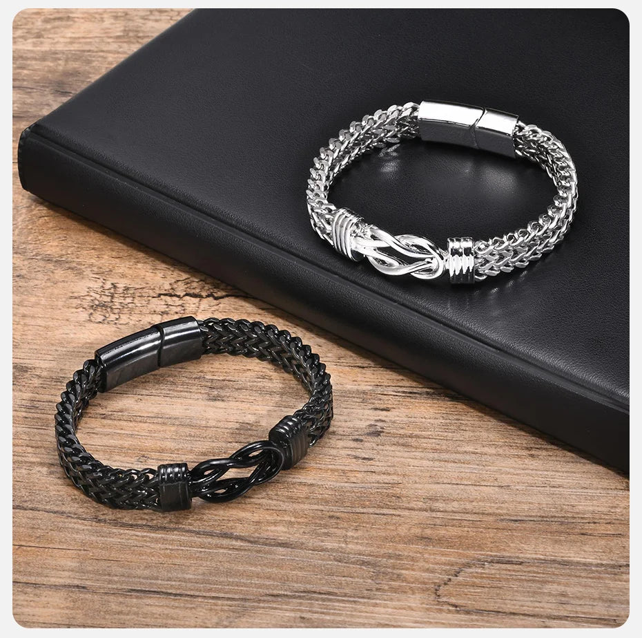 10mm Chain Bracelets for Men Boys, Infinity Knot Bracelet, Stainless Steel Layered Braided Franco Chain Bracelet