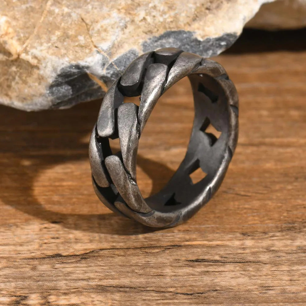 Ring For men Vintage Oxidized Stainless Steel Men Rings, Links Shaped Finger Band, Punk Rock Male Alliance Anillo