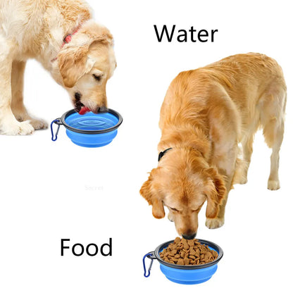 Pet Bowl Collapsible Pet Silicone Dog Food Water Bowl Outdoor Camping Travel Portable Folding  Supplies   Dishes with Carabiner