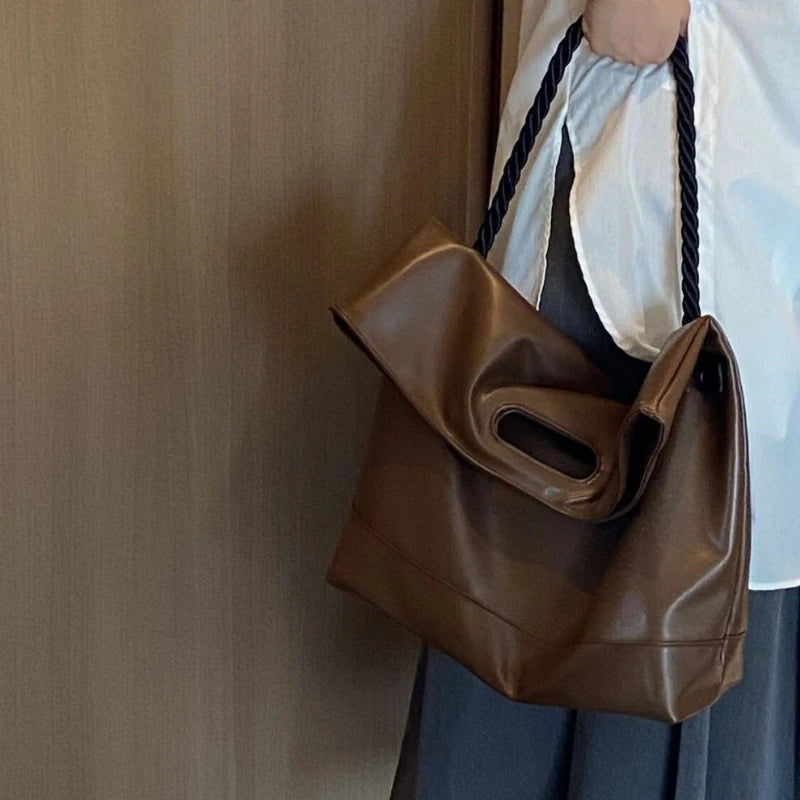 Handbag Ladies Simple Soft Leather Shoulder Bag Fashion Commuter Large Capacity Tote