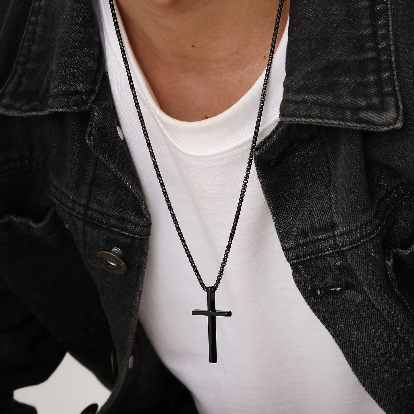 Pendant for Men Cross Necklace for Men Women Plain Cross Pendant Collar with Stainless Steel Box Chain