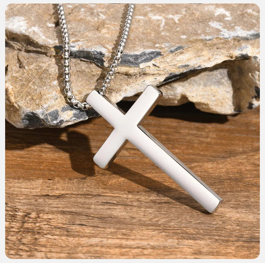 Pendant for Men Cross Necklaces for Men Women Simple Plain Color Stainless Steel Thick Cross Pendant with Box Chain