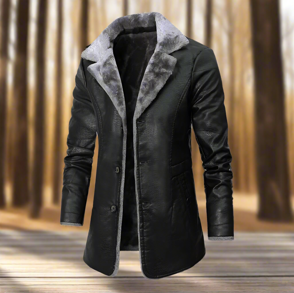 Mens Jacket Streetwear PU Leather Casual Men Winter Long Trench Coat Black Color