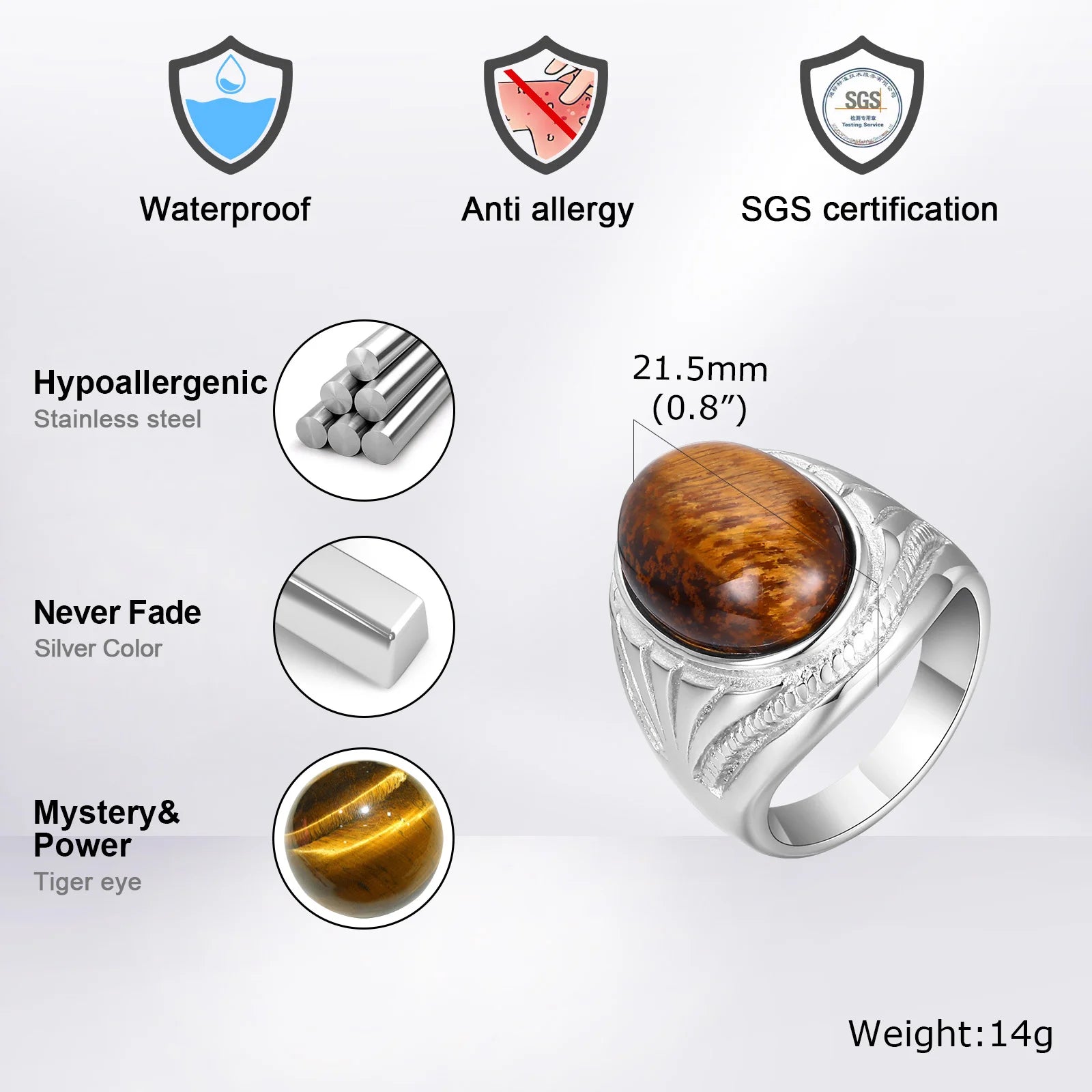 Men's Ring Retro Round Gemstone Ring Vintage Stainless Steel 02  specs image