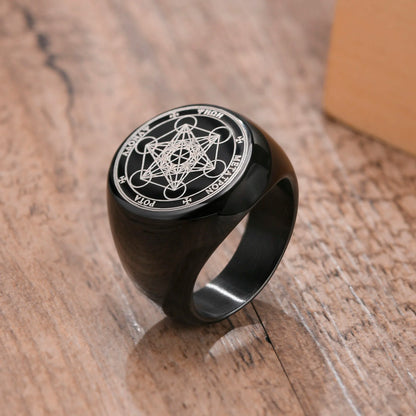 Ring for men Seven Seals of Angels Rings for Men Round Top Stamp Finger Band Metatron Cube Stamp Ring Chunky Punk Anillo