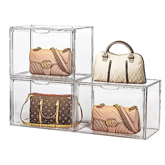 Organizers 3 Pack Clear Acrylic Handbag Storage Organizer Case with Magnetic Door Stackable Dustproof Easy Assembly Closet Purse Display