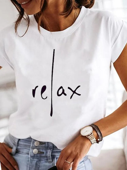 T-Shirt for Women Relax Print Crew Neck T-Shirt Casual Short Sleeve Top Spring & Summer Women's Clothing