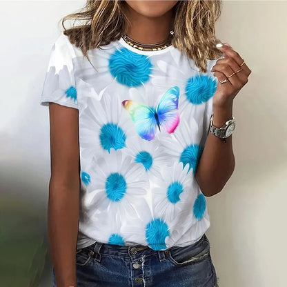 T-Shirt for Women Fashion 3D Floral Print T Shirt For Women Short Sleeve Tees Casual O-neck Loose Short Sleeve Top for girl