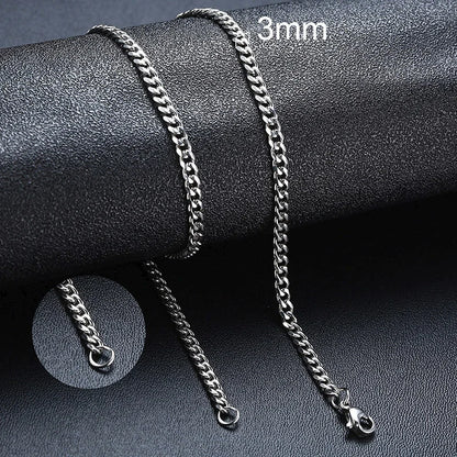 Neck Chain for Men 3-7mm Cuban Chain Necklaces for Men Women Stainless Steel Miami Curb Links Chain Basic Cool Boy Collar