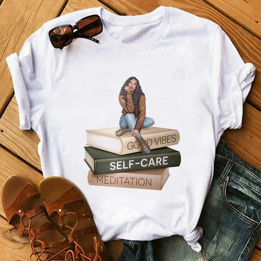 T-Shirt for Women Fashion Print T-shirt T Shirt Women Funny Black African Curly Hair Girl Graphic Tees Aesthetic Tshirt Female