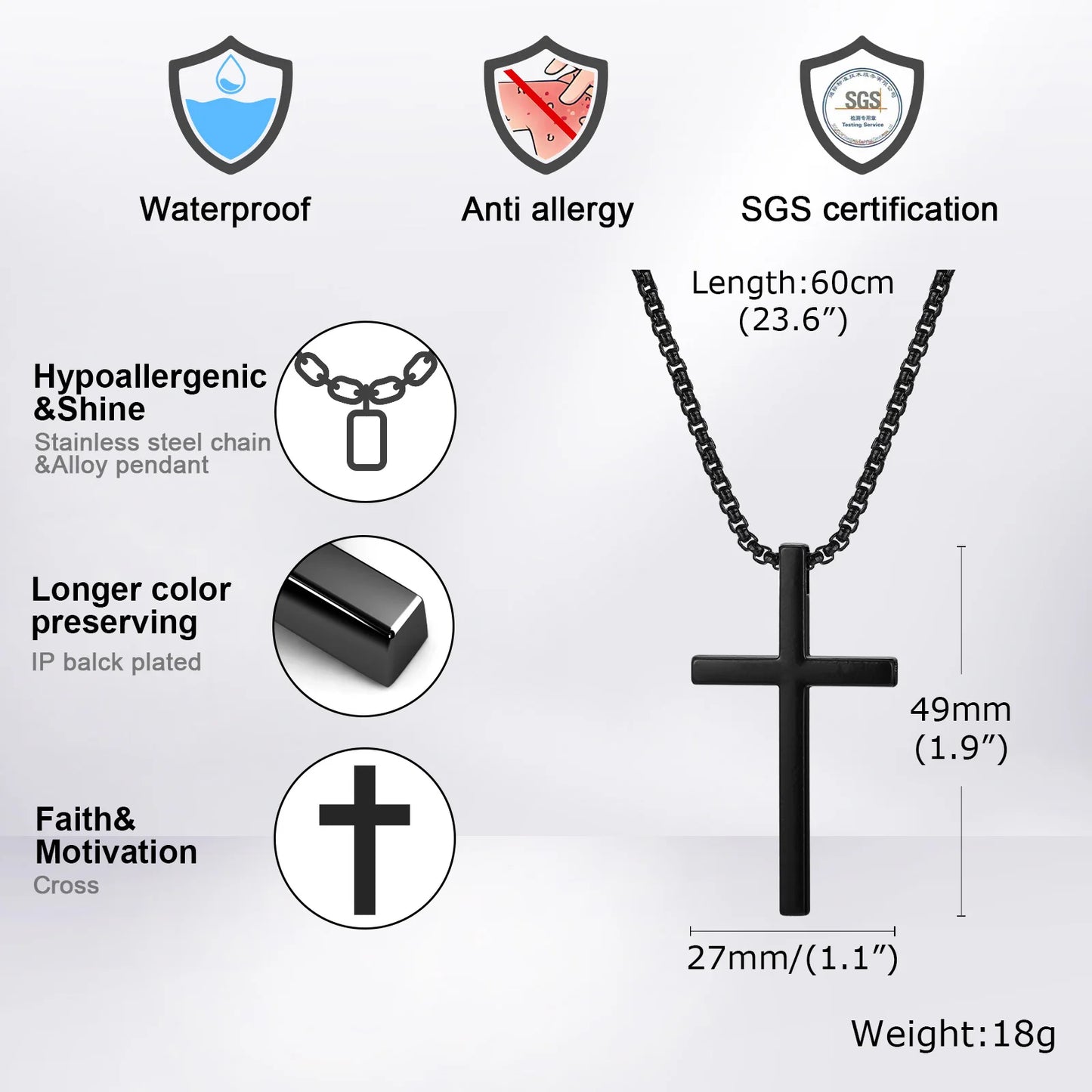 Pendant for Men Unisex Plain Cross Necklaces Men Women Stainless Steel Religious Faith Cross Pendant Necklace Simple Cross with Box Chain