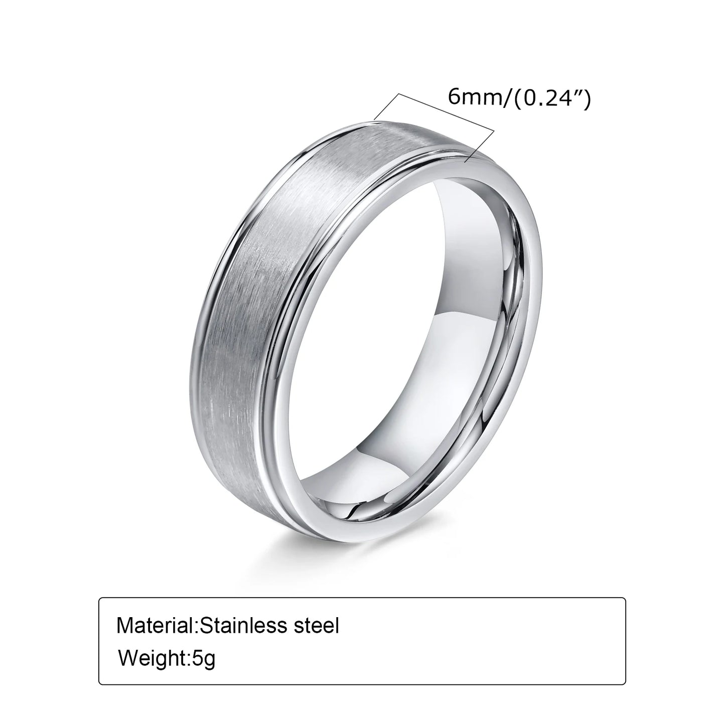 Ring For men 6mm Matte Surface Ring for Men, Classic Stainless Steel Wedding Band, Unisex Basic Plain Tail Ring Anillo