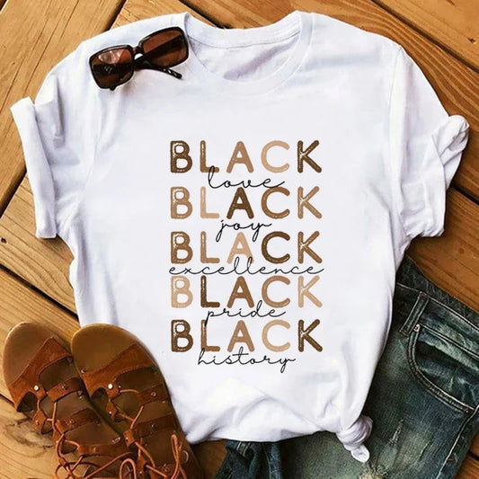 T-Shirt for Women Fashion Print T-shirt T Shirt Women Funny Black African Curly Hair Girl Graphic Tees Aesthetic Tshirt Female