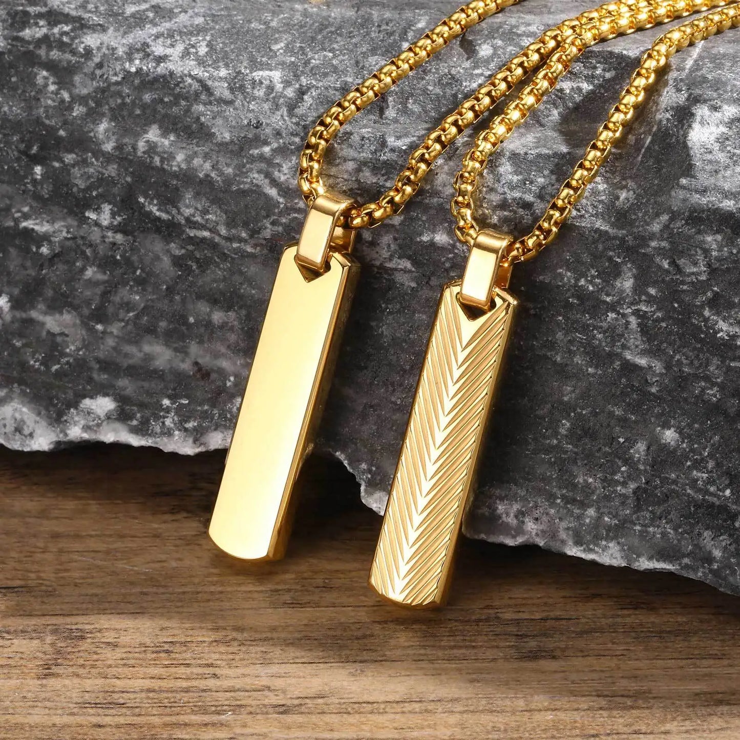 Pendant for Men Stainless Steel Vertical Bar Pendant Necklaces Grooved V Shaped Pendant for Men Boys Punk Rock Collar