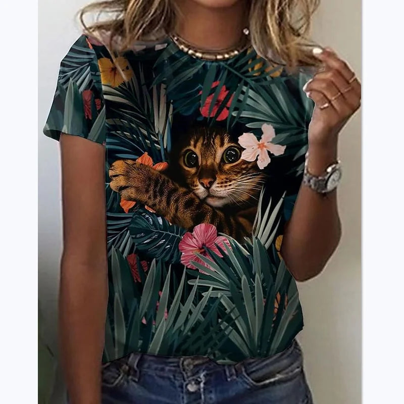 T-Shirt for Women Fashion Casual Tops 3D Printing T-shirts For Women Oversized Funny Short Sleeve Tees Tops