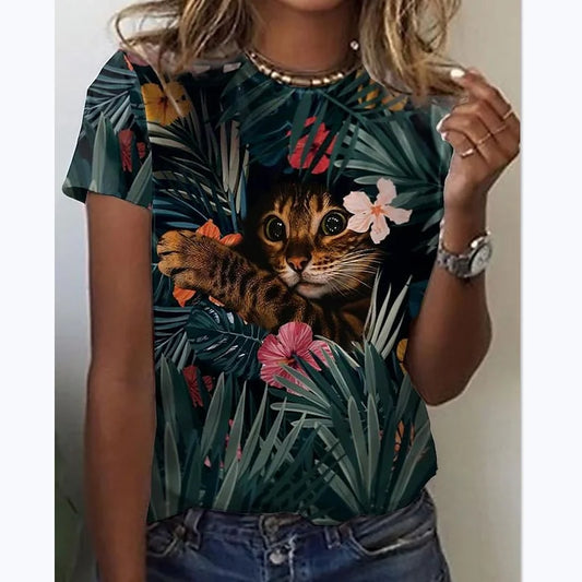 T-Shirt for Women Fashion Casual Tops 3D Printing T-shirts For Women Oversized Funny Short Sleeve Tees Tops