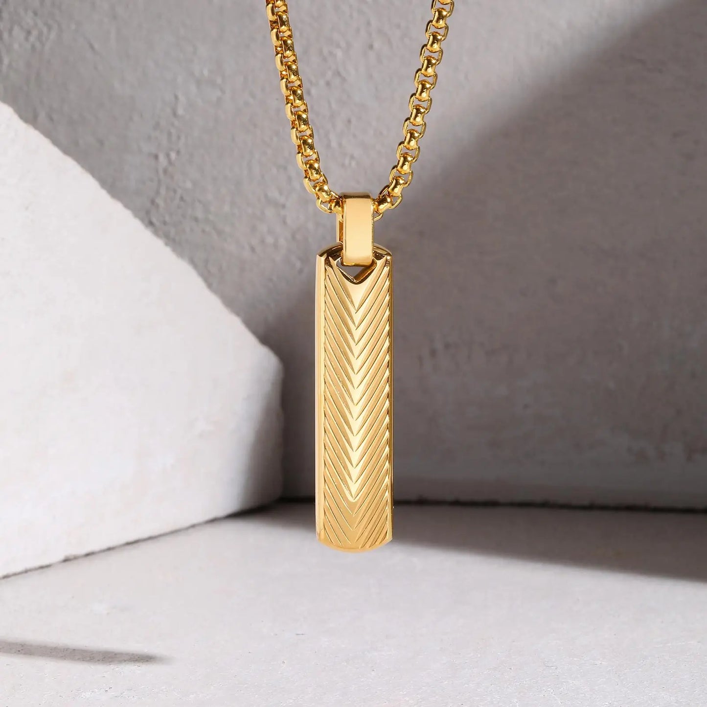 Pendant for Men Stainless Steel Vertical Bar Pendant Necklaces Grooved V Shaped Pendant for Men Boys Punk Rock Collar