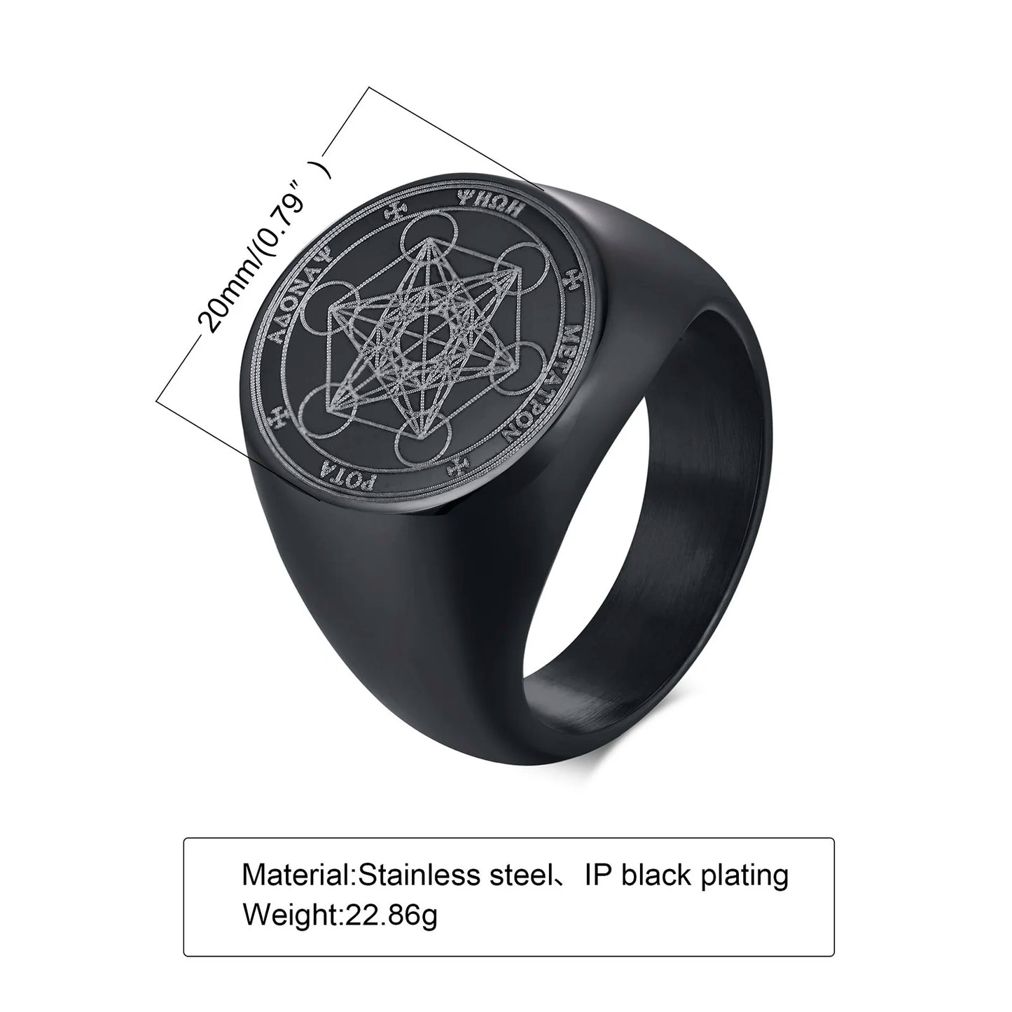 Ring for men Seven Seals of Angels Rings for Men Round Top Stamp Finger Band Metatron Cube Stamp Ring Chunky Punk Anillo