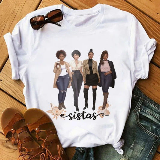 T-Shirt for Women Fashion Print T-shirt T Shirt Women Funny Black African Curly Hair Girl Graphic Tees Aesthetic Tshirt Female